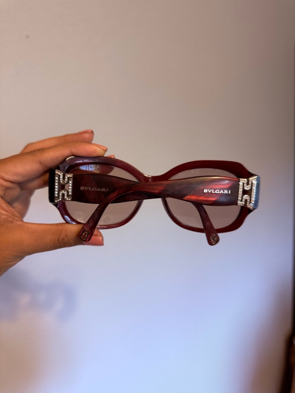 Bulgari | Women's Burgundy Sunglasses with Crystal Accents
